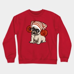 Cute Pug In A Warm Winter Hat Crewneck Sweatshirt